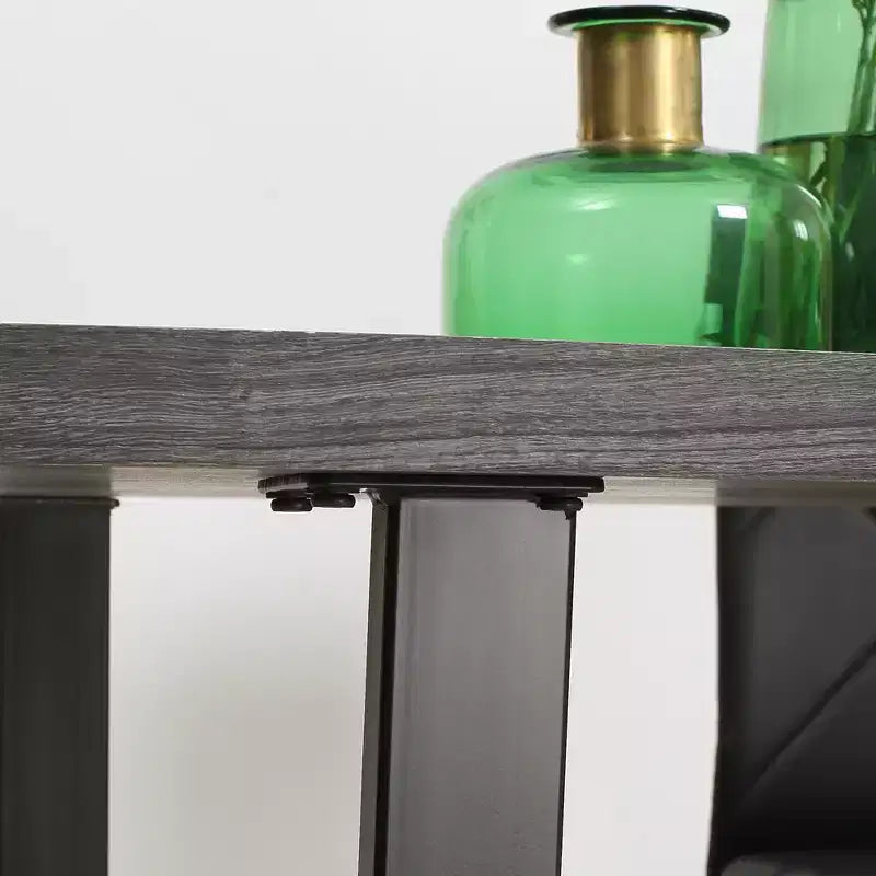 63 Tavolo da pranzo moderno con bordo ondulato per 6 persone, tavolo da cucina in legno con gambe in acciaio, tavolo da pranzo rettangolare con robusta base in metallo, grigio