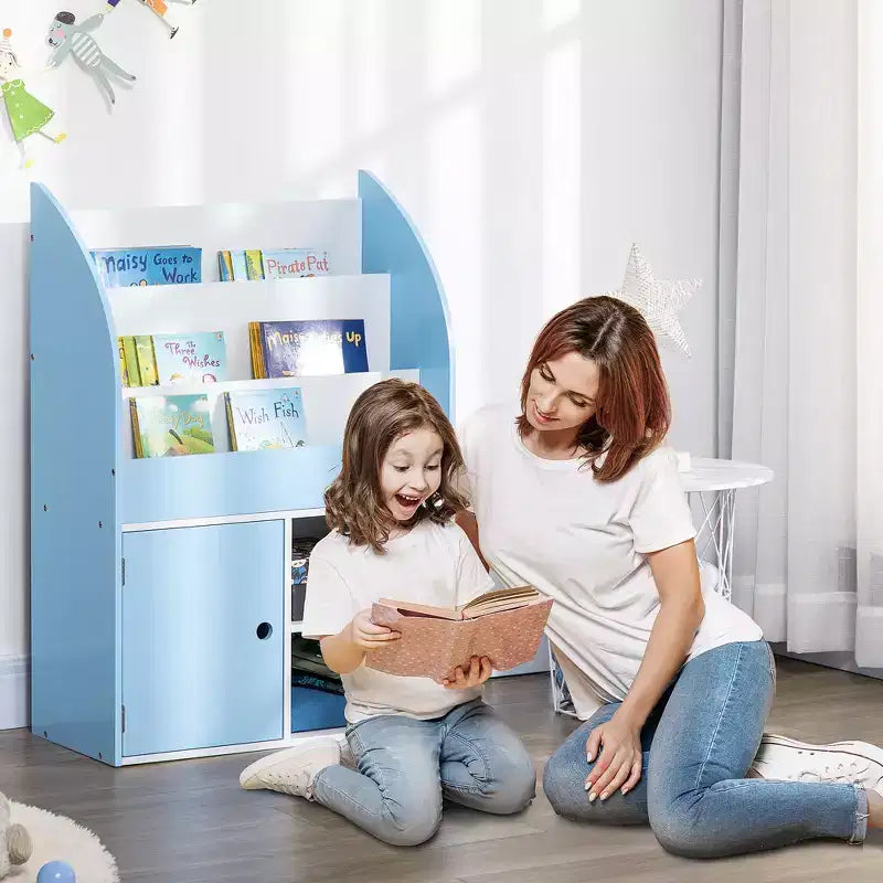 Libreria per Bambini e Organizzatore Porta Giocattoli con Armadietto, Scaffale per Libri per Bambini, Libreria per Bambini, Età 3-8 Anni, Blu