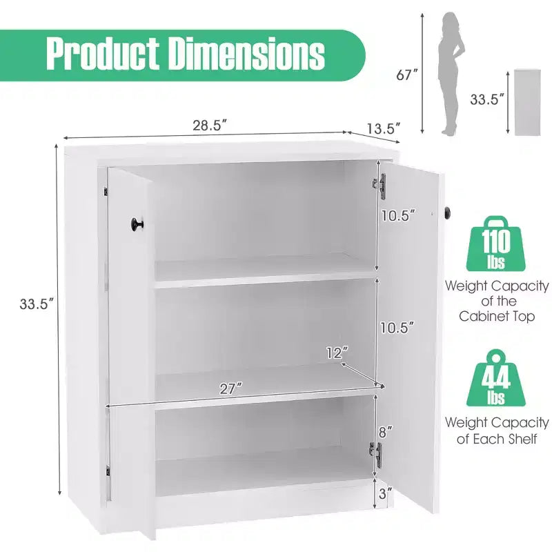 Mobile Credenza con 2 Ante e 3 Ripiani, Mobile Contenitore da Cucina o Corridoio