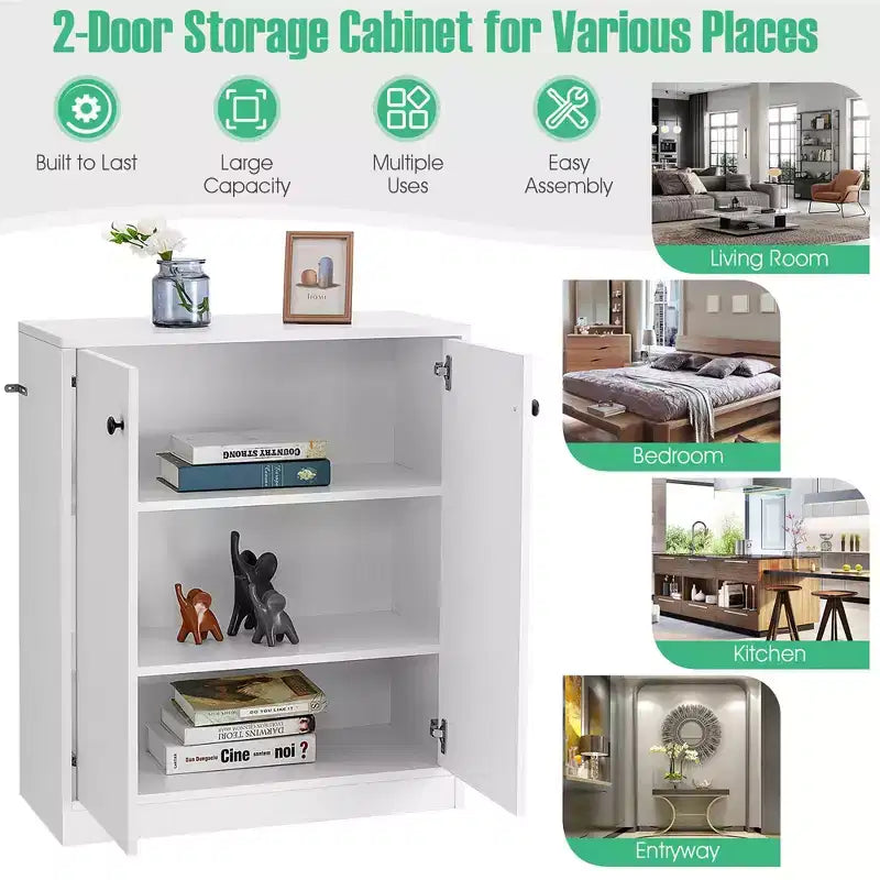 Mobile Credenza con 2 Ante e 3 Ripiani, Mobile Contenitore da Cucina o Corridoio