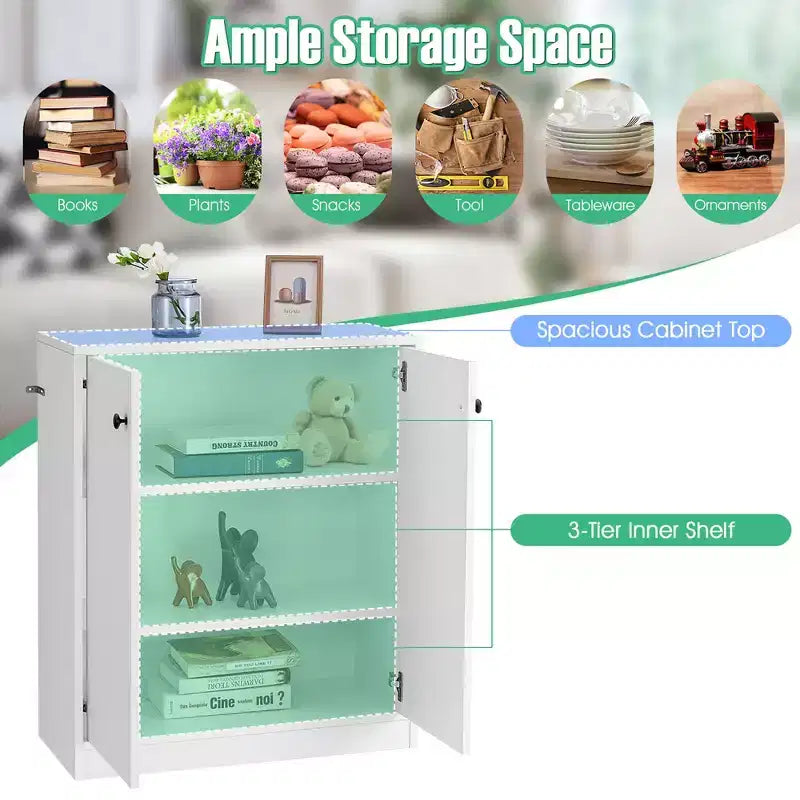 Mobile Credenza con 2 Ante e 3 Ripiani, Mobile Contenitore da Cucina o Corridoio