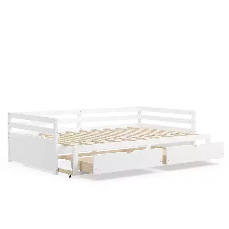 Divano letto singolo a due piazze con 2 cassetti, divano letto in legno per camera da letto e soggiorno, bianco/ciliegio
