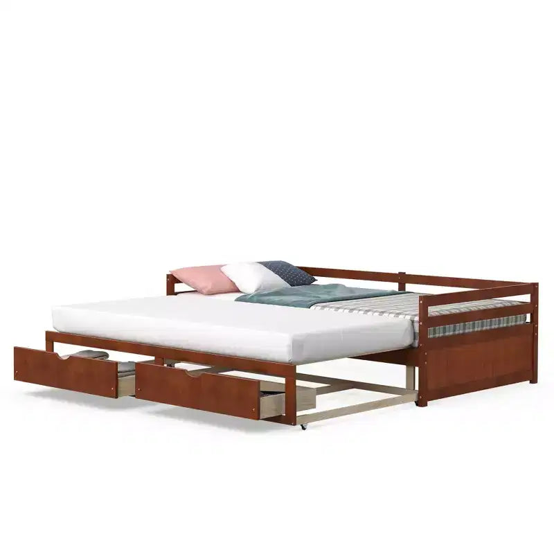 Divano letto singolo a due piazze con 2 cassetti, divano letto in legno per camera da letto e soggiorno, bianco/ciliegio