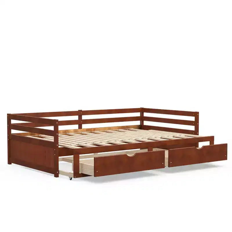 Divano letto singolo a due piazze con 2 cassetti, divano letto in legno per camera da letto e soggiorno, bianco/ciliegio