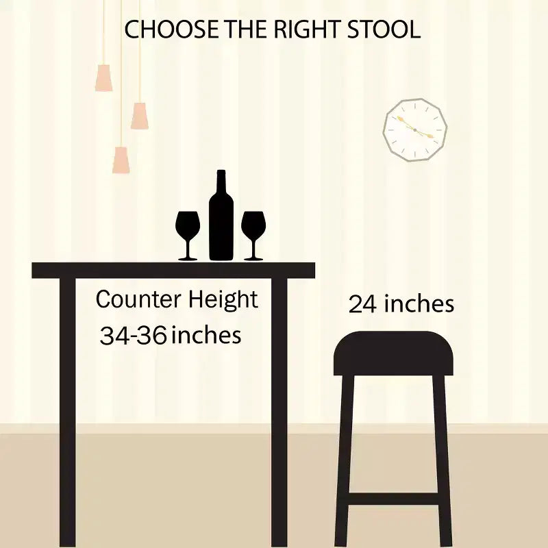Sgabelli da Bar per Isola Cucina in Stile Modern Farmhouse, Senza Schienale, con Gambe a Forcina, Seduta in Legno, per Cucina o Sala da Pranzo, 61 cm