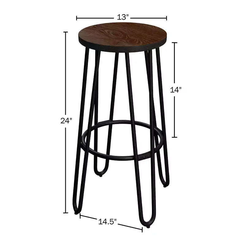 Sgabelli da Bar per Isola Cucina in Stile Modern Farmhouse, Senza Schienale, con Gambe a Forcina, Seduta in Legno, per Cucina o Sala da Pranzo, 61 cm
